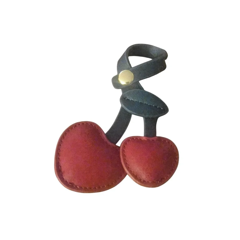 Cherry Charm Purse Handbag Keychain Bag Accessory Red Leather Gold‎ Tone